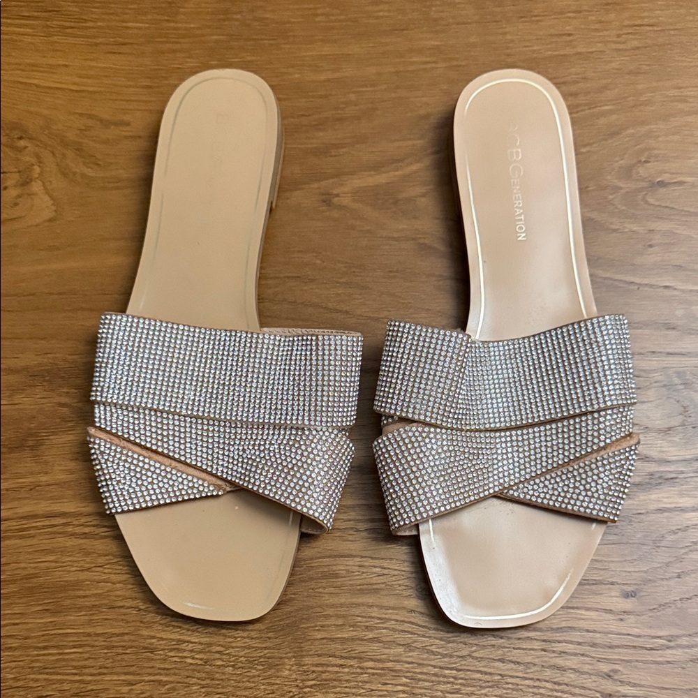 BCBGeneration Rhinestone Embellished Tan Sandals